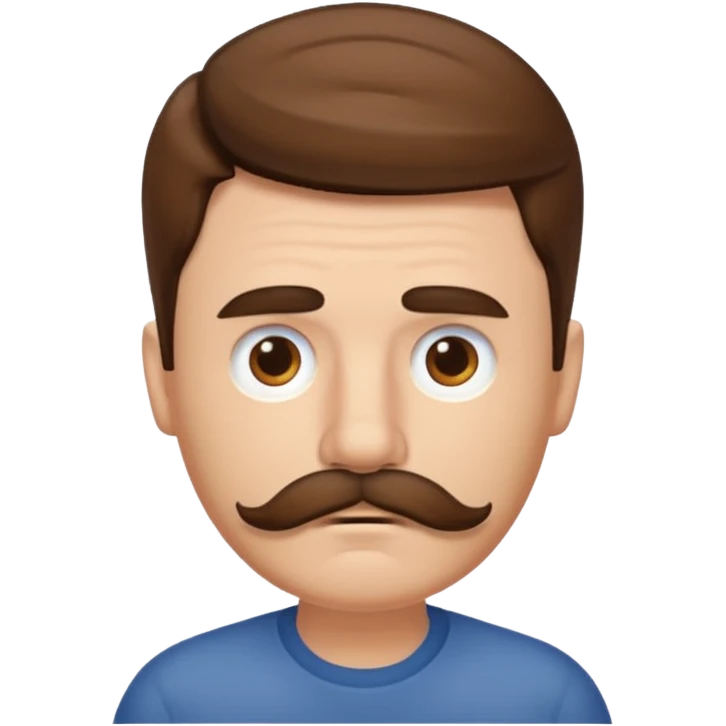 white man with parted brown hair and a thick mustache in the stock ios emoji style. he is very unhappy and his hair is a bit unkempt emoji