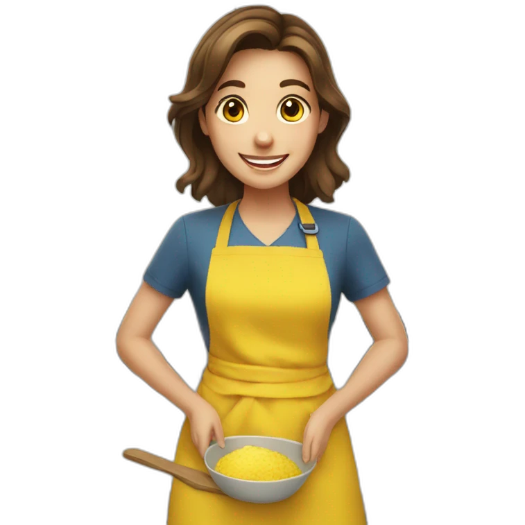girl with brown hair, smiling, in a yellow apron emoji