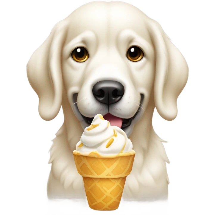 Perro golden blanco con reflejos dorados comiendo helado emoji