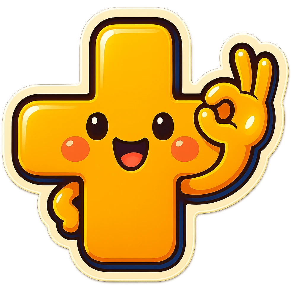Create a plus sign (+) character in a pose that means 'OK' or agreement, suitable for a LINE emoji style with a transparent background. emoji