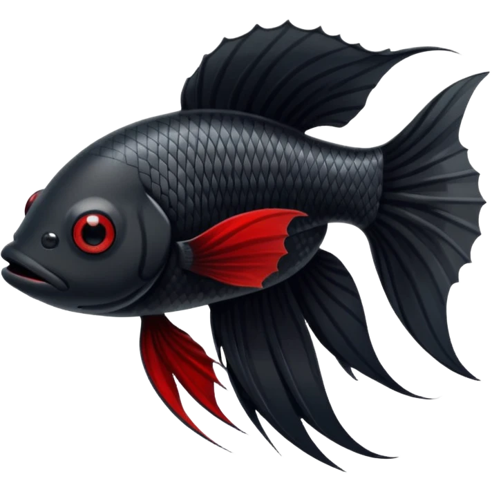 Fully Black with tiny red lines betta fish short fins black and white eyes emoji