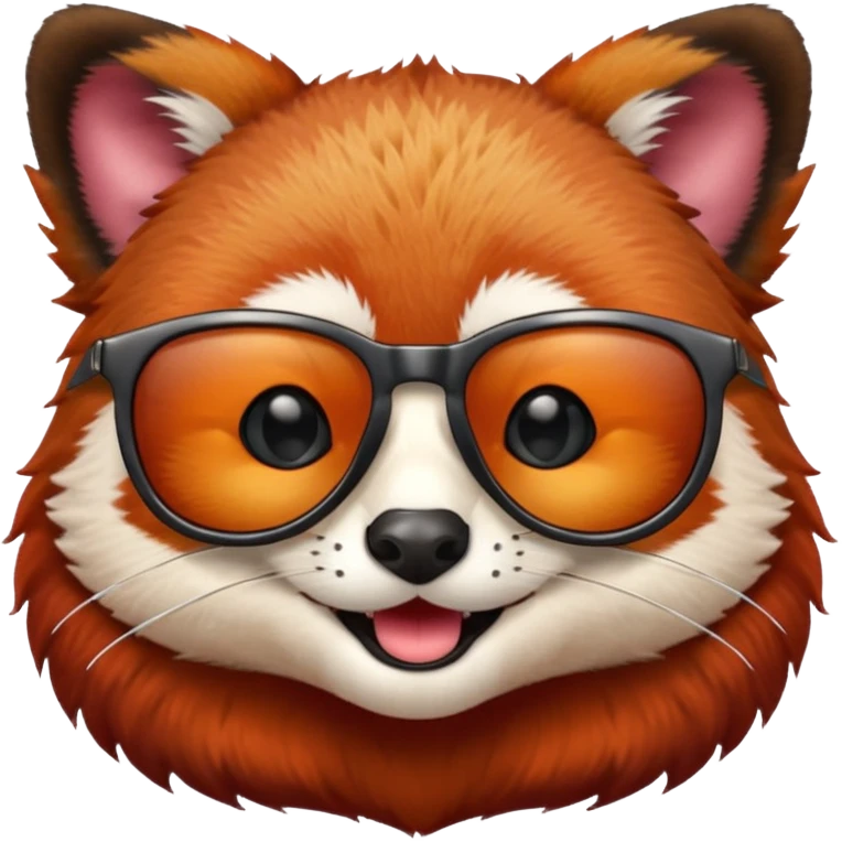 Make a logo of a red panda but instead of ginger fur, its fur is crimson red, and only the face, give the red panda shades and make it smile emoji