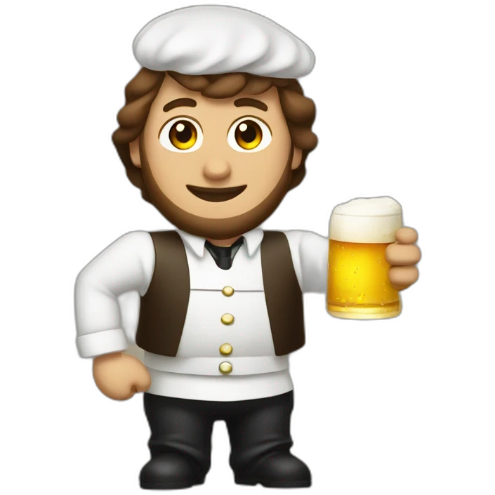brown hair white skin Waiter with a pot belly serving bottles of beer emoji