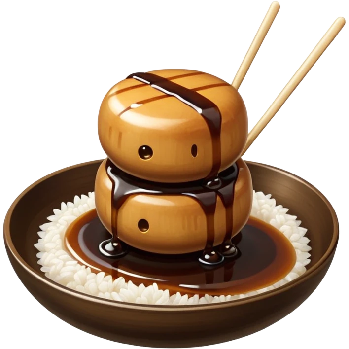 Just Mitarashi dango with shiny soy sauce glaze drizzled over white rice emoji