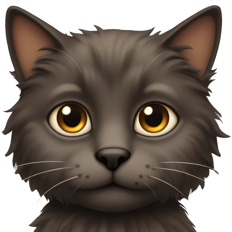 Dark Brown fluffy cat with black eyes emoji