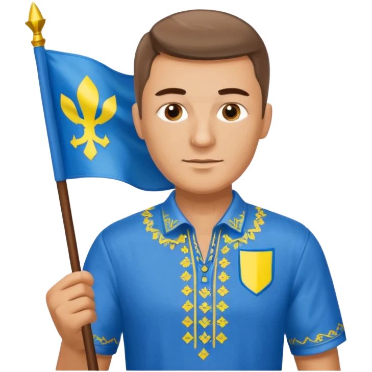 photorealistic Ukrainian man with the flag of Ukraine emoji