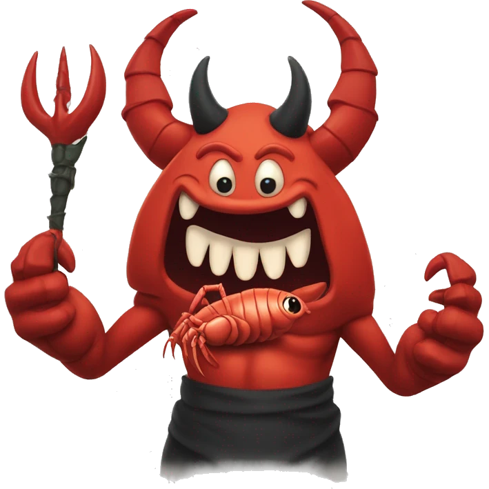 demon holding a lobster, name of emoji included emoji