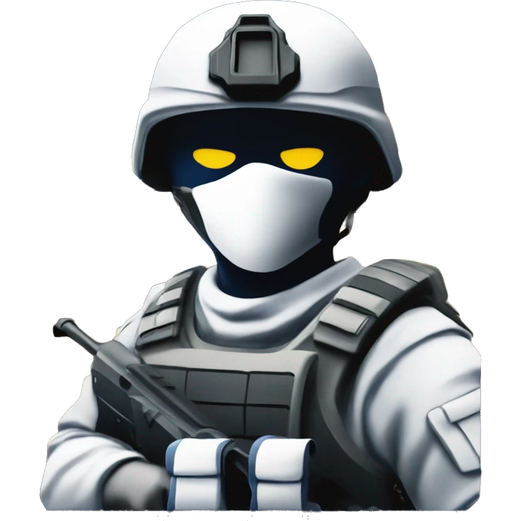 Generate an emoji of the Counter-Strike 2 logo: a white silhouette of a soldier. The background should be split into two sections, with solid yellow on the left and dark blue on the right. emoji
