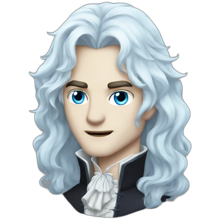 pale handsome vampire prince with long wavy white hair and light blue eyes emoji