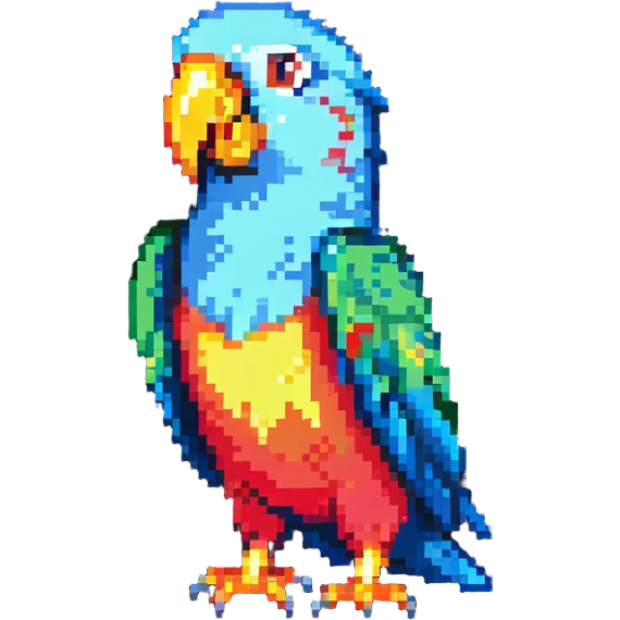 low-res pixel art party parrot with minimal colors and meme expression emoji