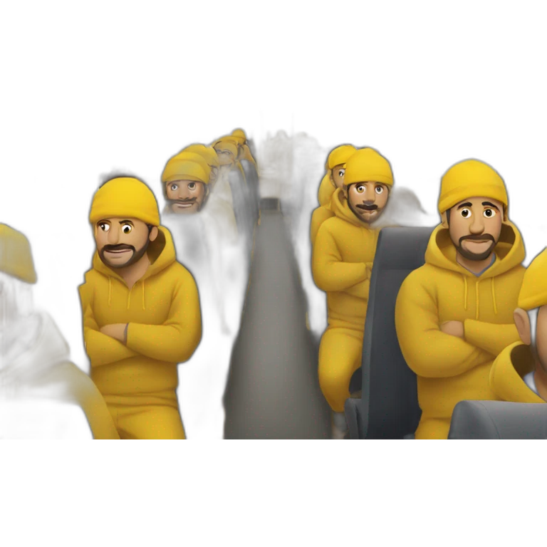Armenian men in yellow clothing in the bus emoji