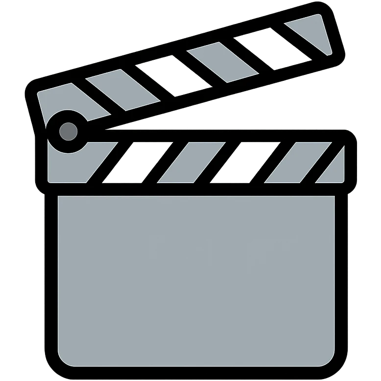 Ultra simplified movie clapper board with silver and white colors, consisting of two simple rectangles with a diagonal line emoji