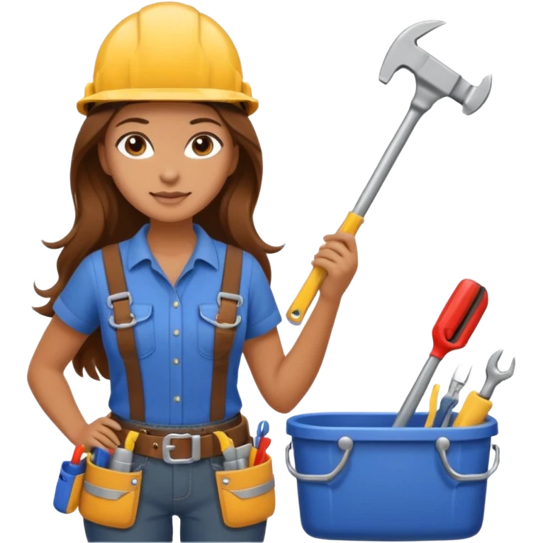 beautiful girl with long brown hair constructing new bathroom emoji