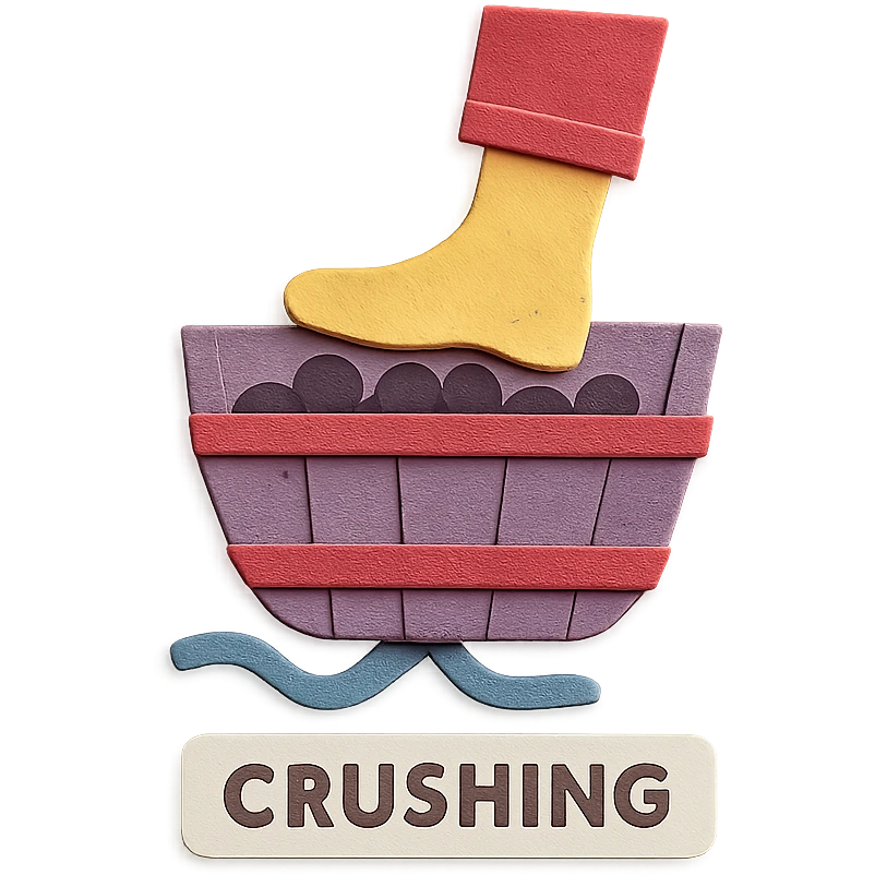 icon representing the 'crushing' step in wine making process, paper craft style emoji