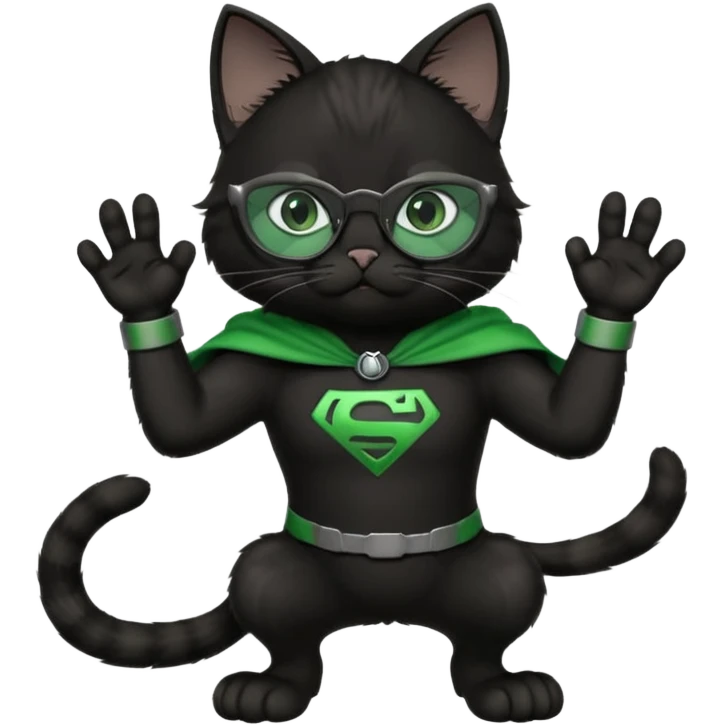 красивый черный кот в очках показывает лапкой супер emoji