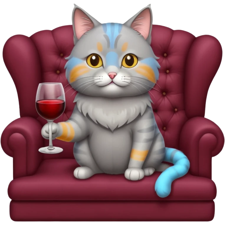 gray Cat sitting On A Couch With Wine emoji