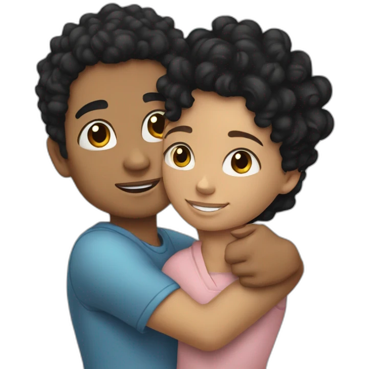 Lightskin girl hugging a white boy whit curly black hair  emoji