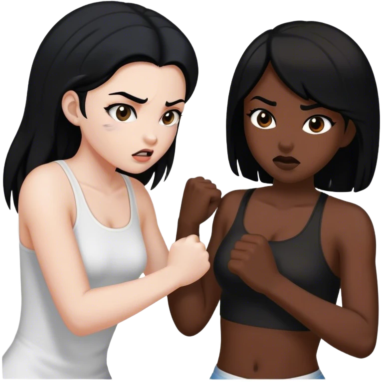 black girl beating up white girl with black hair emoji