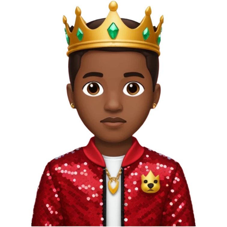 King Combs with dark brown hair, red sequin outfit emoji