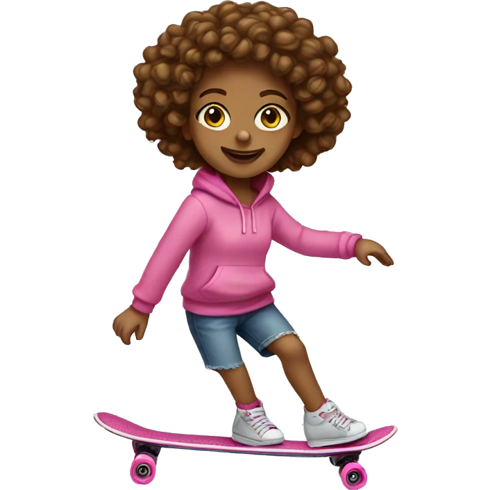 girl with pink hoodie and brown curly hair on penny board  emoji