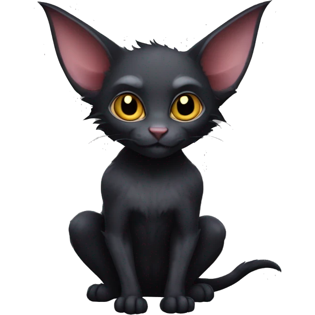 Black-Vampire-Batty-Lykoi-Cat-Fakémon-Cat With Bat-wings as ears  emoji
