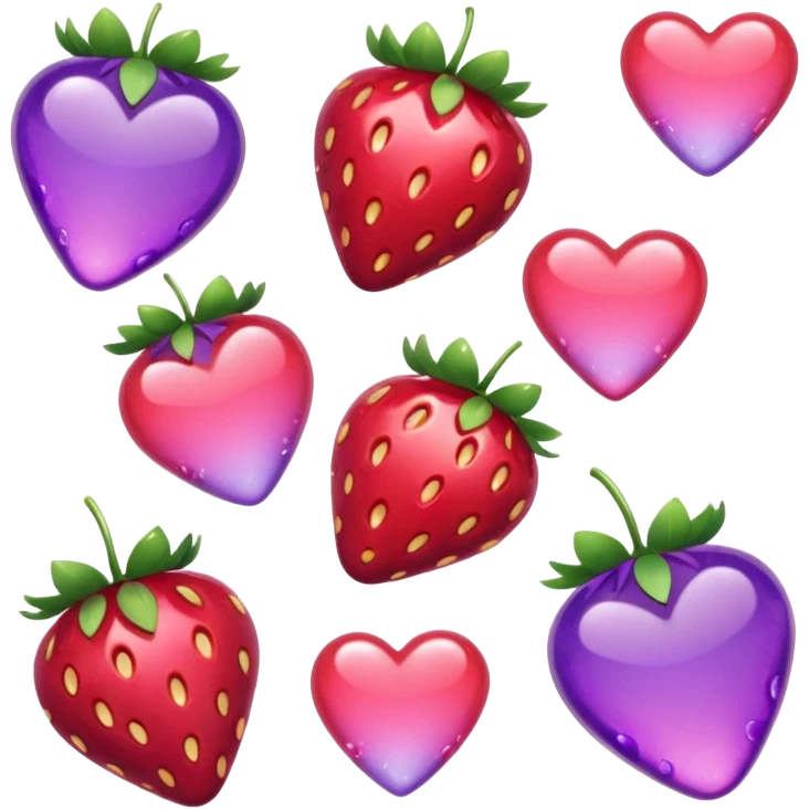 strawberries, pink and purple hearts, candy emoji
