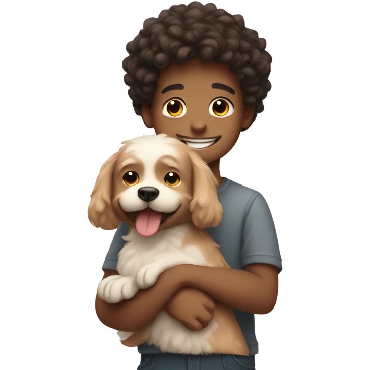 smiling boy with fluffy dog emoji