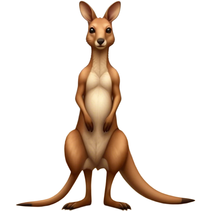 Full-body Australian Kangaroo – Cinematic-realistic Australian kangaroo, standing tall with powerful hind legs and a muscular tail for balance. Its reddish-brown fur glows under the golden sunlight, ears perked and eyes alert. The rugged outback stretches behind it, with dry grass and scattered eucalyptus trees completing the iconic scene. emoji