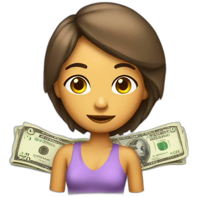 chica piel clara con un dolar emoji