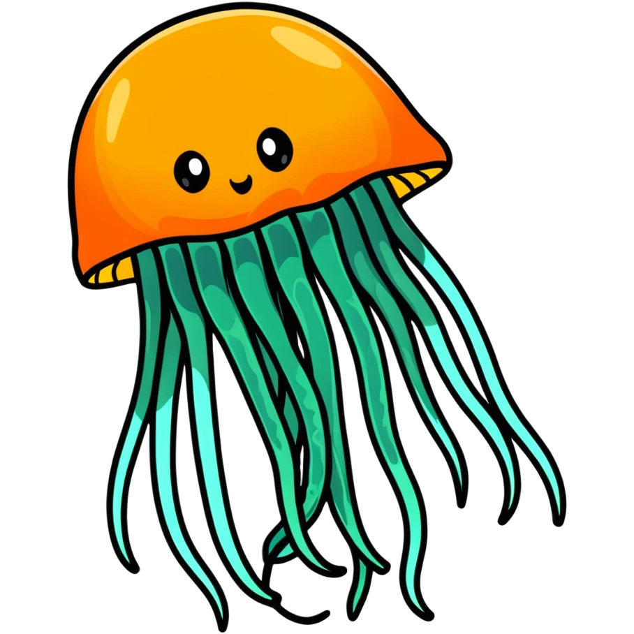 threatening glowing jellyfish with poisonous tentacles about to sting a surprised swimmer in the sea emoji