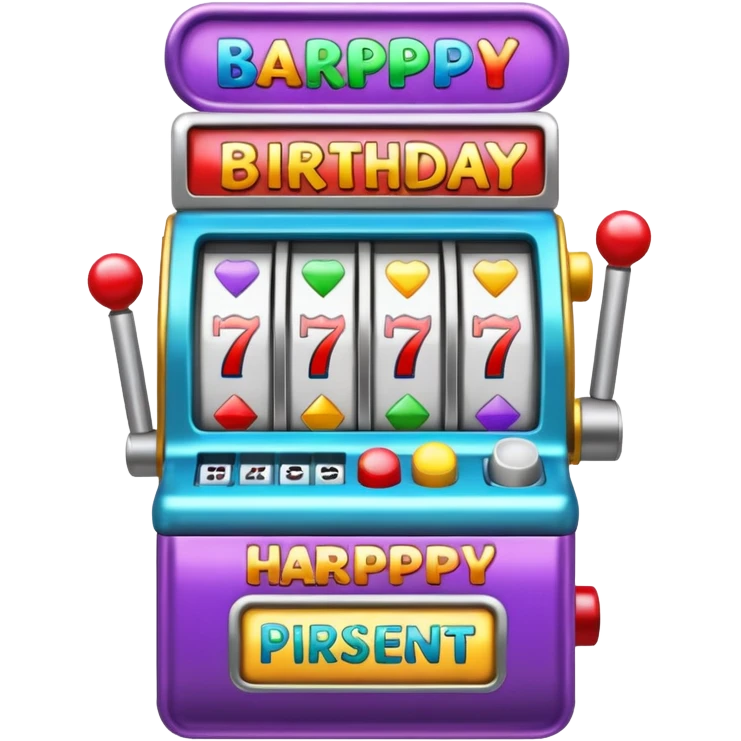slot machine The sign says "birthday present." emoji