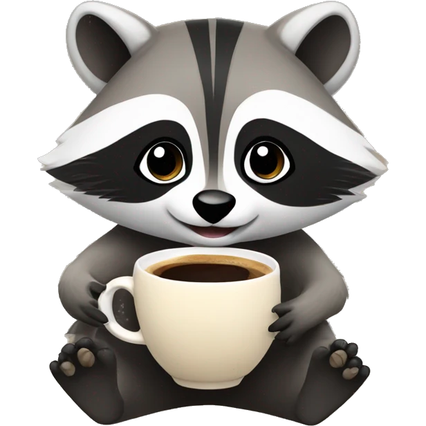 Cutesy raccoon drinking coffee emoji