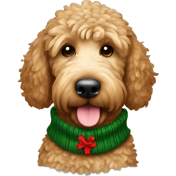 brown golden doodle wearing Christmas sweater  emoji