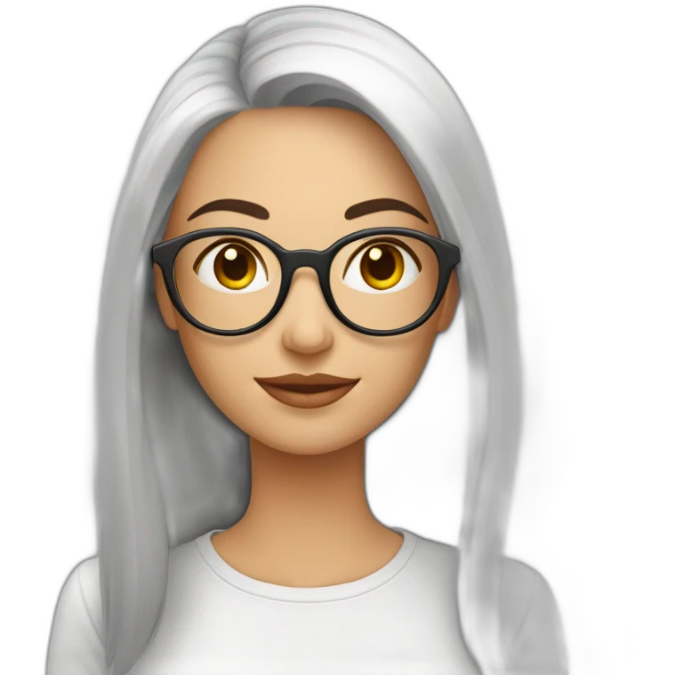  mujer blanca de cara redonda sin rostro pelo largo liso marrón con lentes emoji