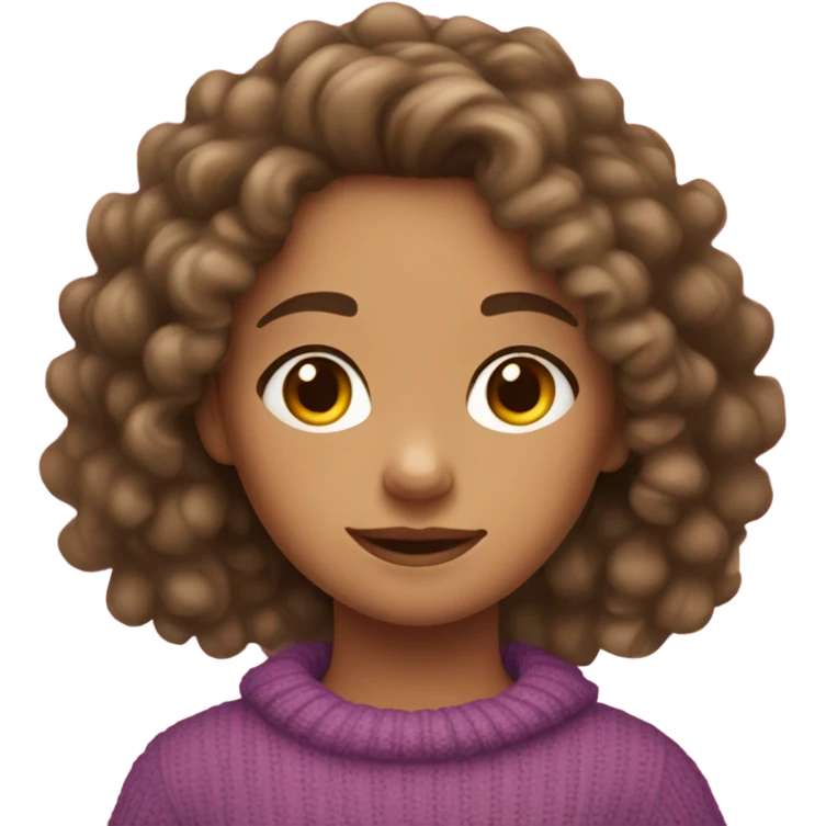 10 year  old girl with curly brown hair with light skin and a malibu sweater emoji