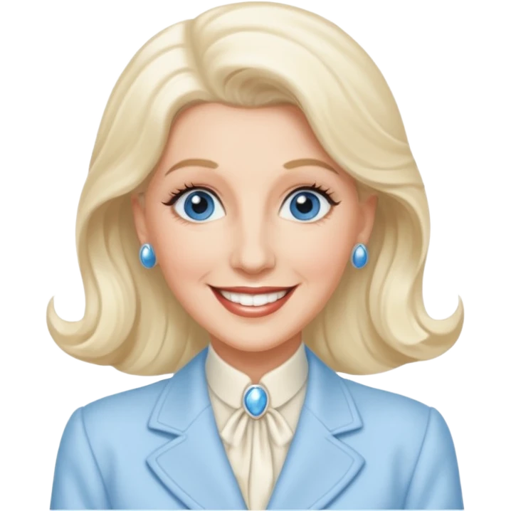Patty Andrews from The Andrews Sisters with blue eyes, long platinum blonde hair, ivory outfit emoji