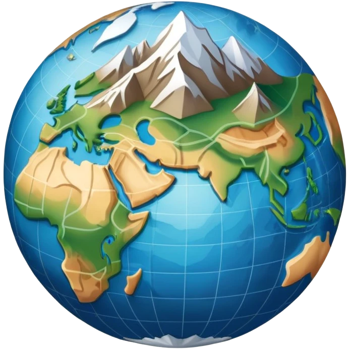 an icon featuring an earth with attitude and longitude lines, a textbook, and a topographic map, symbolizing geography as a science. The design includes a compass, mountain ranges, and rivers, representing the study of Earth's features and landscapes. Transparent background highlights geography. emoji