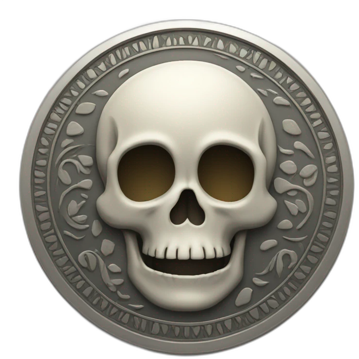 A coin with patterns and small skull in centre emoji