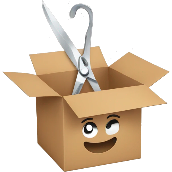 cutting cardboard box with scissors emoji