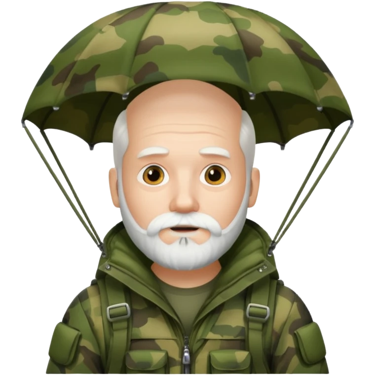 Man with a white beard wearing camouflage in a parachute emoji
