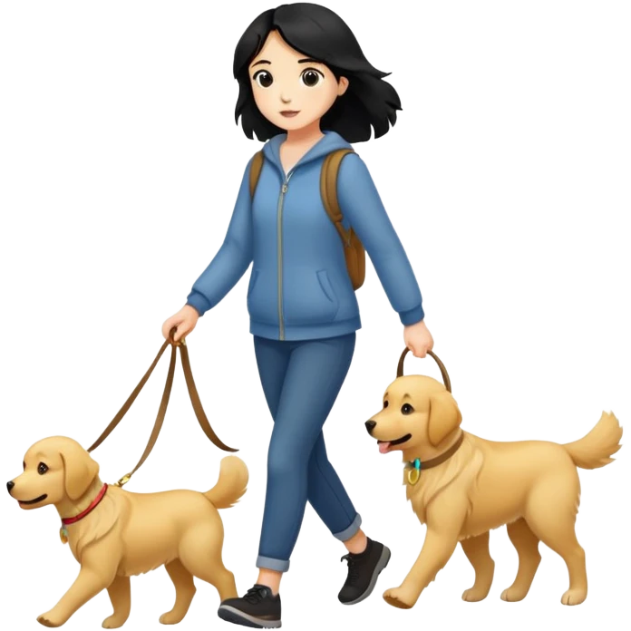 A black-haired girl A black-haired girl walking with a golden retrieverwith a golden retriever emoji