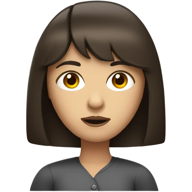 Brunette girl with straight fringe shrugging emoji