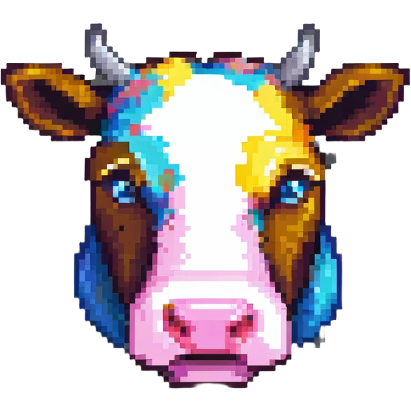 ultra-minimal blocky Minecraft cow head emoji with one large colorful square pixel, perfectly square, extremely simple, abstract, playful, childlike emoji