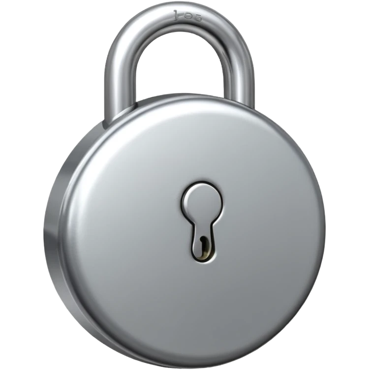 Chrome silver lock emoji, iOS emoji style, smooth metallic surface, rounded edges, reflective highlights, minimalistic emoji
