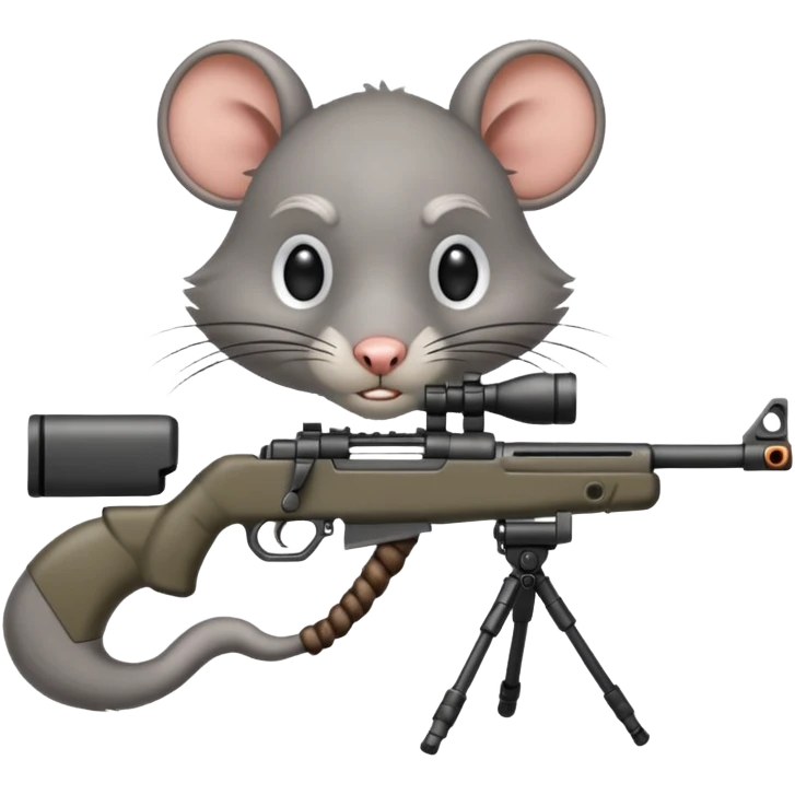 a feral, rabid, rat aiming down a sniper rifle emoji