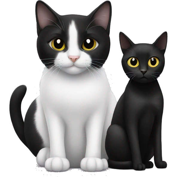 A black cat sitting next to a black and white cat emoji