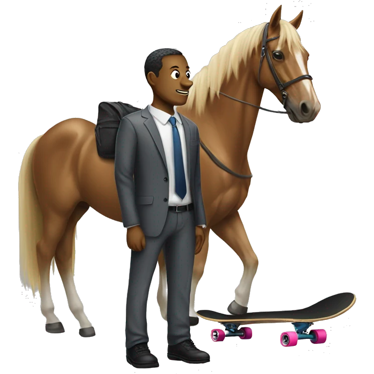 Business man with horse head and a skateboard emoji