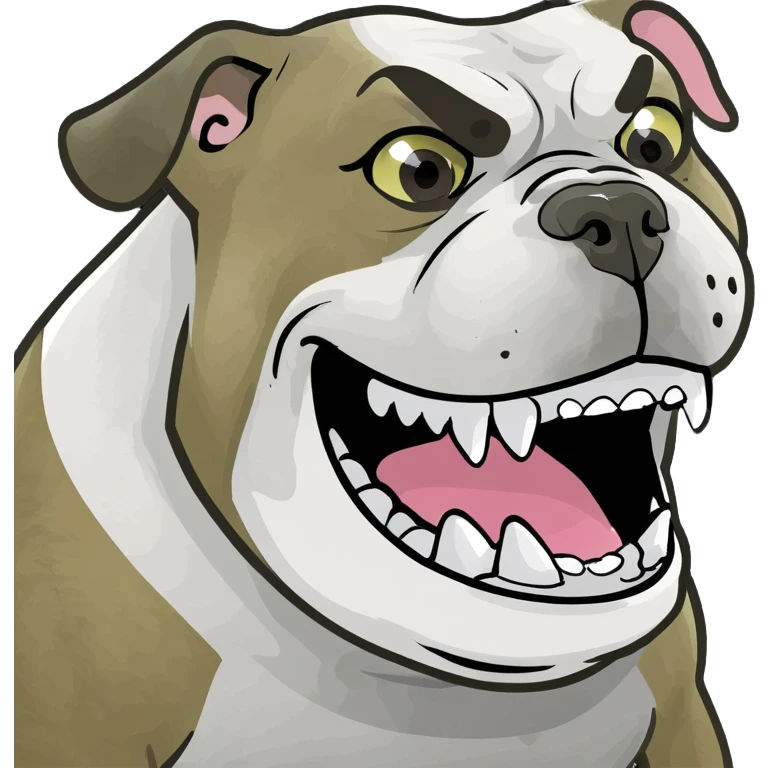 Bulldog wearing white big teeth snap back emoji