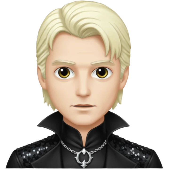 Alucard, Son of Dracula with long platinum blonde hair, black sequin outfit  emoji