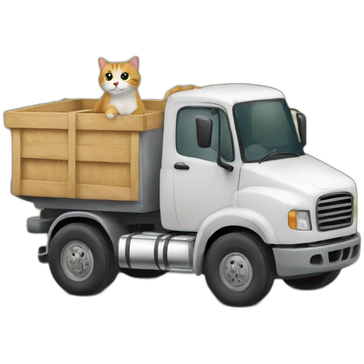 Un chat sur la route avec un camion qui roule a côté emoji